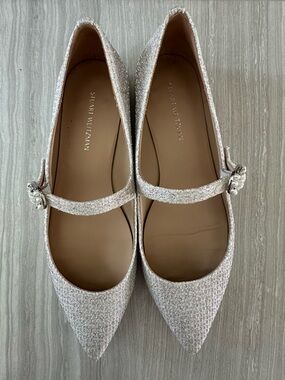 Stuart Weitzman Sparkle Mary Jane Flats in Ivory Glitter